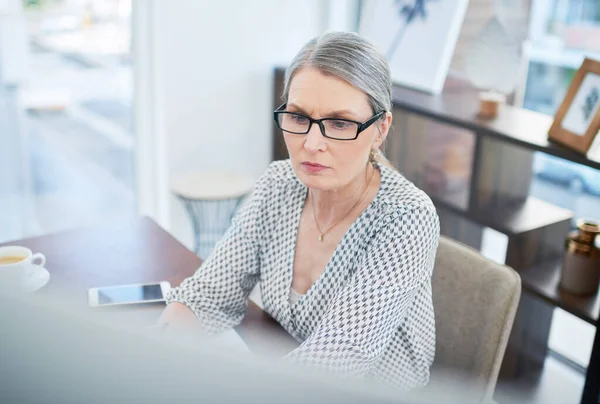 Focused on bringing perfection into her work. a mature businesswoman working on a computer in an office