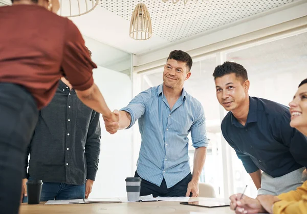 Glad Have Deal Businesspeople Shaking Hands Meeting Office — Foto Stock