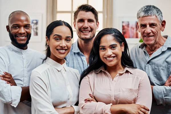Way Success Teamwork Portrait Group Confident Businesspeople Working Modern Office — Stock fotografie