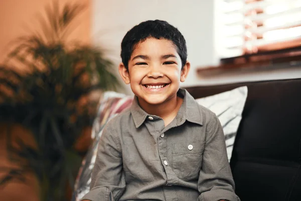 His Little Smile Brightens Whole Room Portrait Adorable Little Boy — ストック写真