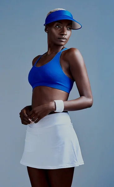 Dress Show Studio Shot Sporty Young Woman Wearing Tennis Uniform — Photo