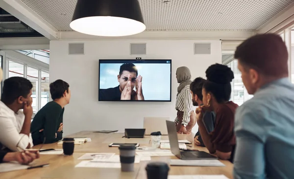 Its Matter Detail Group Business Colleagues Gathered Boardroom Video Conference — Foto Stock