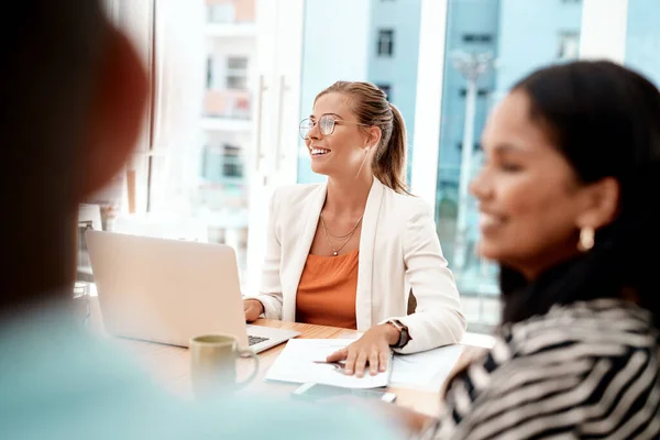 Things Looking Bright Boardroom Group Young Business Colleagues Sitting Boardroom — Stock fotografie