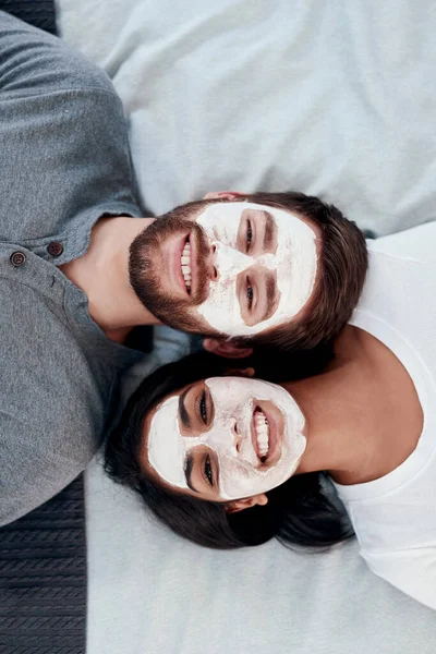 Lockdown Perfect Time Skin Detox Young Couple Getting Homemade Facials — Stok Foto