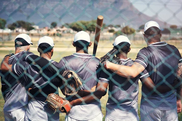 Bonded Together Baseball Rearview Shot Group Young Men Standing Together — 스톡 사진