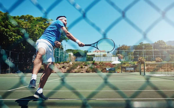 Tennis Passion Full Length Shot Handsome Young Sportsman Playing Tennis — Stock fotografie