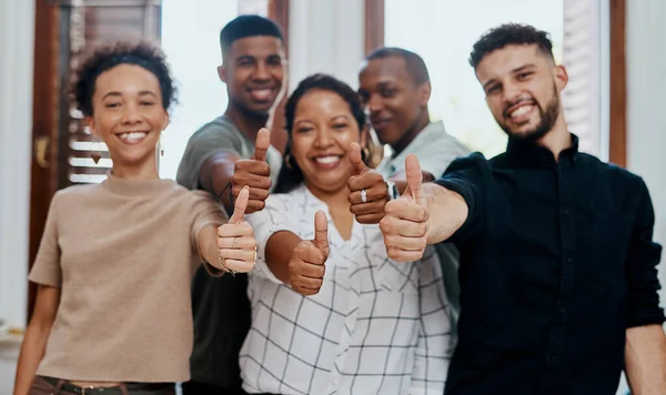 Were Super Proud You Group Young Businesspeople Showing Thumbs Modern — Foto de Stock