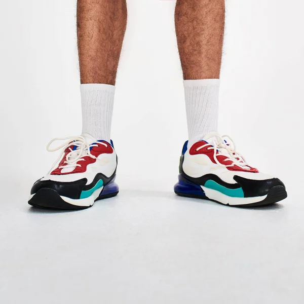 What Think New Kicks Low Angle Shot Unrecognizable Persons Shoes — Stok Foto