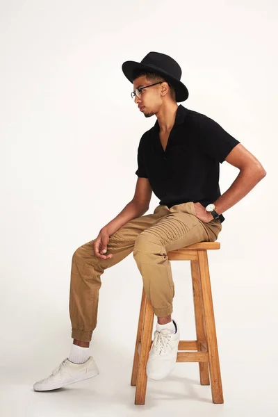 Pose Fine Studio Shot Handsome Young Man Wearing Hat Glasses — Fotografia de Stock