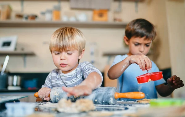 Cutest Cookie Makers Town Two Adorable Little Boys Baking Together —  Fotos de Stock