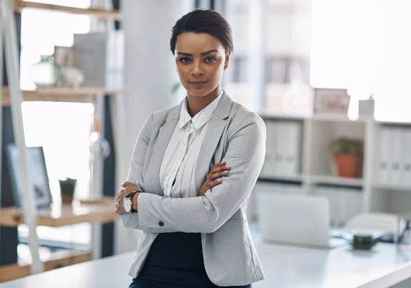 Lets Get Business Portrait Attractive Confident Young Businesswoman Posing Her — Foto Stock