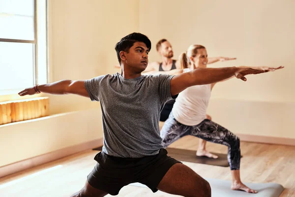 Every Yoga Class Brings You Closer Yourself Group Young Men — Foto de Stock