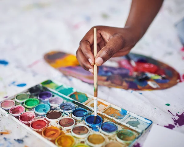 Make Art Every Day Unrecognizable Woman Using Paintbrush Paint Palette — Stock fotografie