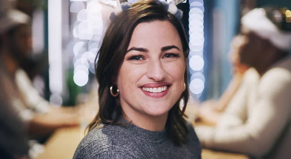 Christmas Eve Wouldnt Same Party Portrait Young Woman Having Dinner — Stock Photo, Image