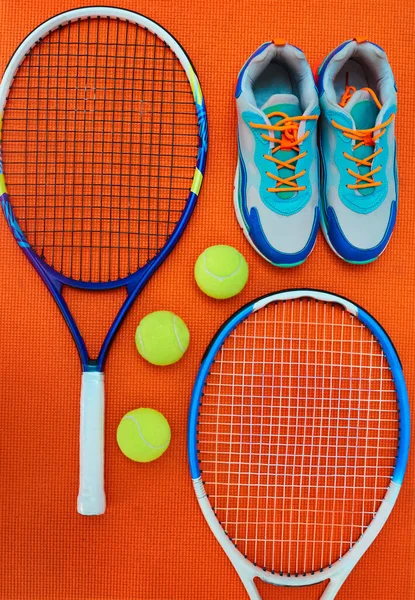 All Comes Package High Angle Shot Tennis Essentials Placed Top — Stock Photo, Image