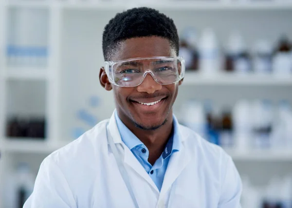 How Look New Glasses Portrait Cheerful Young Male Scientist Wearing — Stockfoto