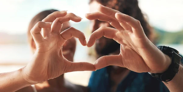 What Share True Love Unrecognizable Couple Making Heart Shape Hands — Stockfoto