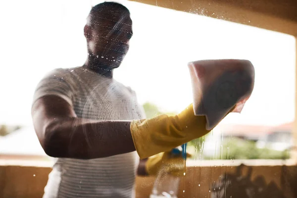 Keep Your Windows Clean Man Washing His Windows Home — Fotografia de Stock