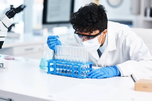 Theres Lot Happens Lab Young Scientist Using Dropper While Working — Fotografia de Stock