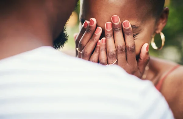 Close Your Eyes Have Surprise You Young Woman Covering Her — Stockfoto