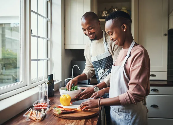 What You Got Affectionate Young Couple Preparing Dinner Kitchen — Fotografia de Stock