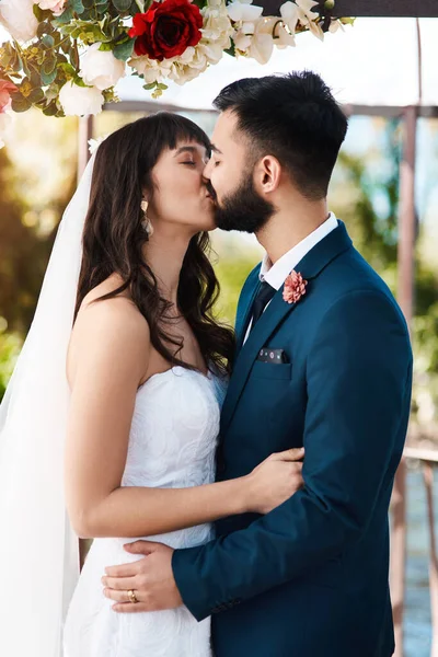 Kiss Another Way Communicate Love Your Lips Affectionate Young Newlywed — Fotografia de Stock
