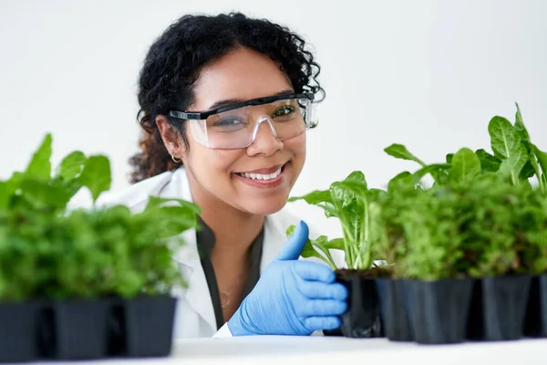 Think Plants Extremely Interesting Female Scientist Experimenting Plants — Fotografia de Stock