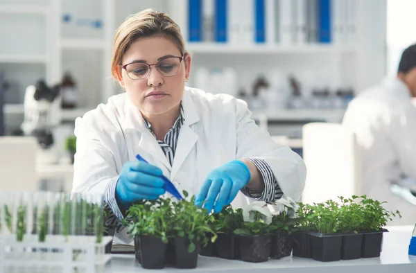 Gonna Need Some Experiment Attractive Young Female Scientist Picking Plant — Foto Stock