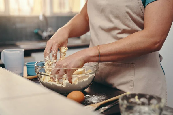 Put Your Hands Work Unrecognizable Woman Baking Her Kitchen Home — Foto de Stock