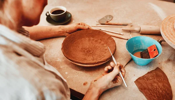 Every Piece Make Favorite Unrecognizable Artisan Working Pottery Workshop — Photo