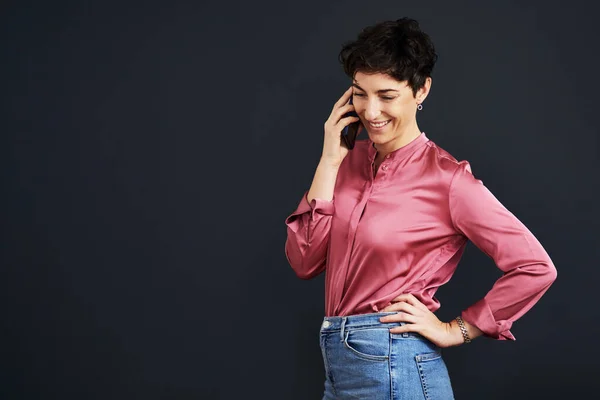 Hello How May Help Attractive Young Businesswoman Standing Talking Her — Fotografia de Stock