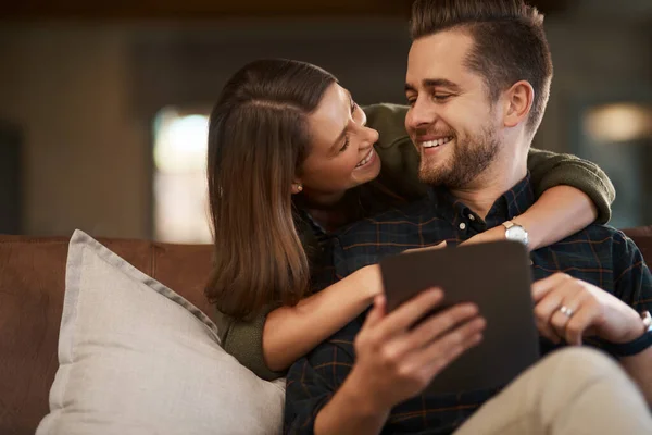 You Still Busy Reading Your Book Couple Using Digital Tablet — Fotografia de Stock