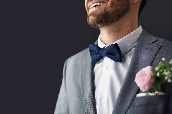 Smile Face Says All Unrecognizable Bridegroom Smiling Feeling Cheerful His — Stok fotoğraf