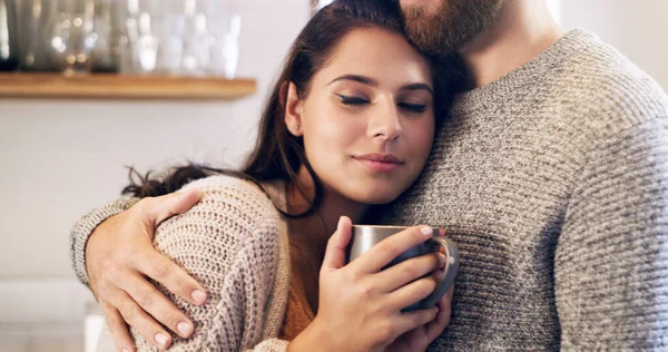 Everyday Moments Sometimes Most Special Happy Young Couple Having Coffee — Foto Stock