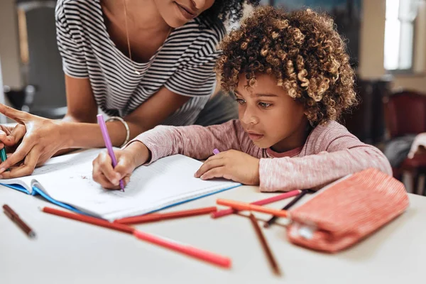 Learning Fun Right Help Woman Helping Her Son His Homework — Stok fotoğraf