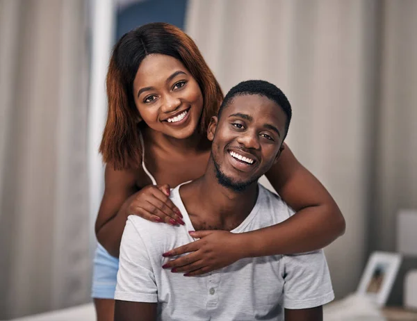 Hes Everything Cropped Portrait Affectionate Young Couple Bedroom Morning — Fotografia de Stock