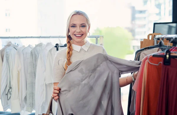 Shopping Favorite Thing Young Woman Shopping Clothes Store — Stockfoto