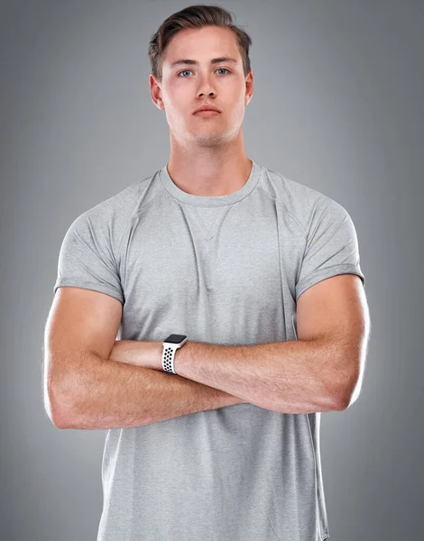 Work Hard Body Cropped Portrait Handsome Young Man Standing Alone — Foto de Stock