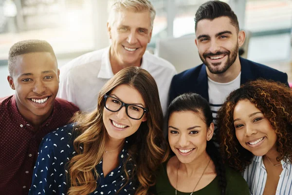 Diverse Group Smiling Creative Designers Looking Confident Happy Cheerful Successful — Stockfoto