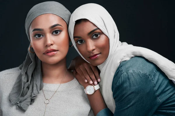 Always Proud Person You Two Attractive Young Women Wearing Hijabs — Stockfoto