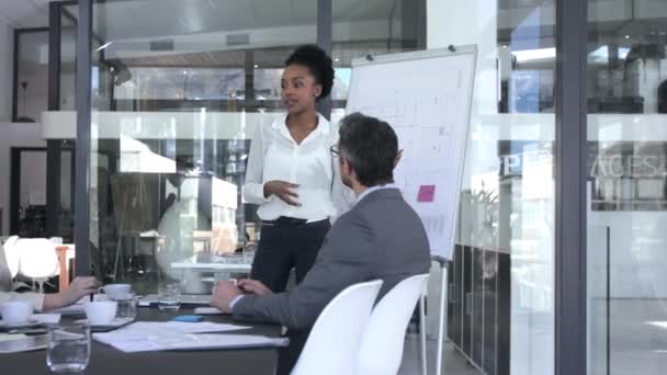 Colleague Planning Strategy Talking Training Whiteboard Boardroom Meeting Diverse Group — Stock videók