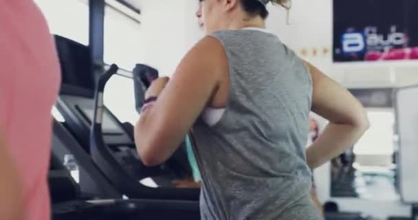 Καλές Δραστήριες Και Υγιείς Γυναίκες Που Τρέχουν Διάδρομο Γυμναστικής Ομάδα — Αρχείο Βίντεο