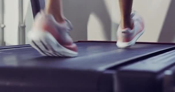 Closeup Feet Walking Jogging Running Treadmill Healthy Fit Active Female — ストック動画