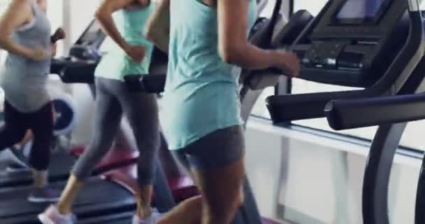 Active Young Fit Woman Running Treadmill Gym Healthy Body Athletic — Wideo stockowe