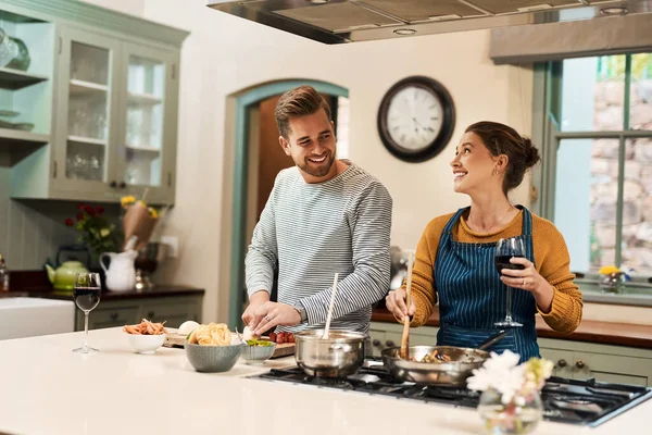 Guess Which Dessert Have Mind Affectionate Young Couple Cooking Together — Foto de Stock