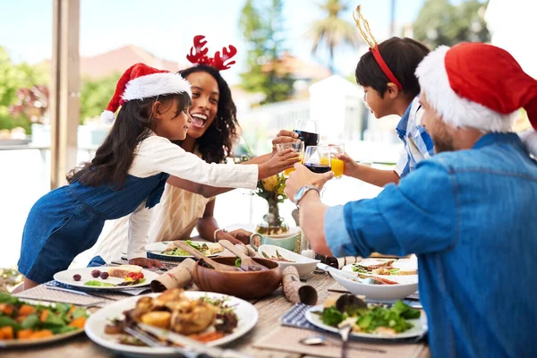 Christmas Meant Spent Family Beautiful Young Family Sharing Toast While — Stockfoto