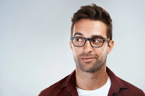 Dont Shy Portrait Cheerful Young Man Wearing Glasses Smiling Brightly — Stockfoto
