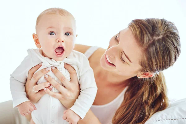 Happy Young Single Mother Bonding Taking Care Adorable Baby Enjoying — Stockfoto