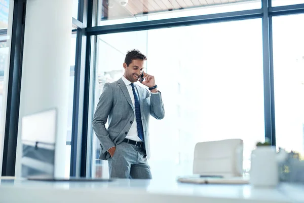Yes Business Doing Well Businessman Talking His Cellphone While Standing — Stockfoto