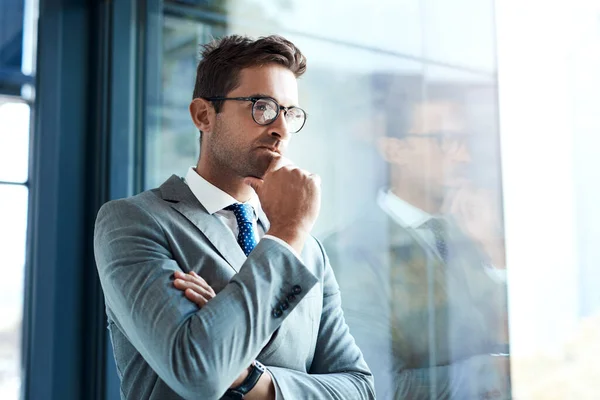 Planning His Next Move Professional Businessman Looking Thoughtful While Standing — Foto de Stock